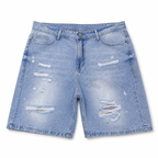 WEELZ Relaxed-Fit Distressed Denim Shorts — Light Blue Distressed product view