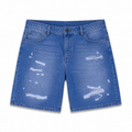 WEELZ Relaxed-Fit Distressed Denim Shorts — Mid Blue Distressed product view