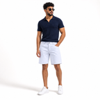 WEELZ Relaxed-Fit Distressed Denim Shorts — White styled model view