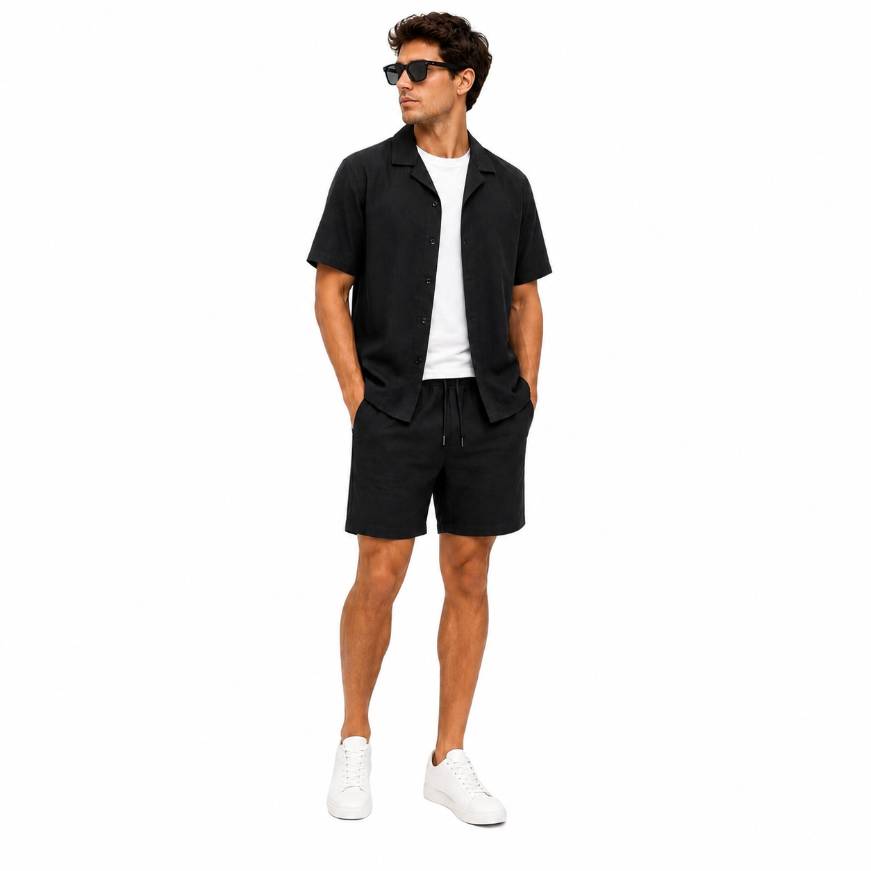 WEELZ Soft Camp-Collar Shirt & Shorts Set - Black - view 3