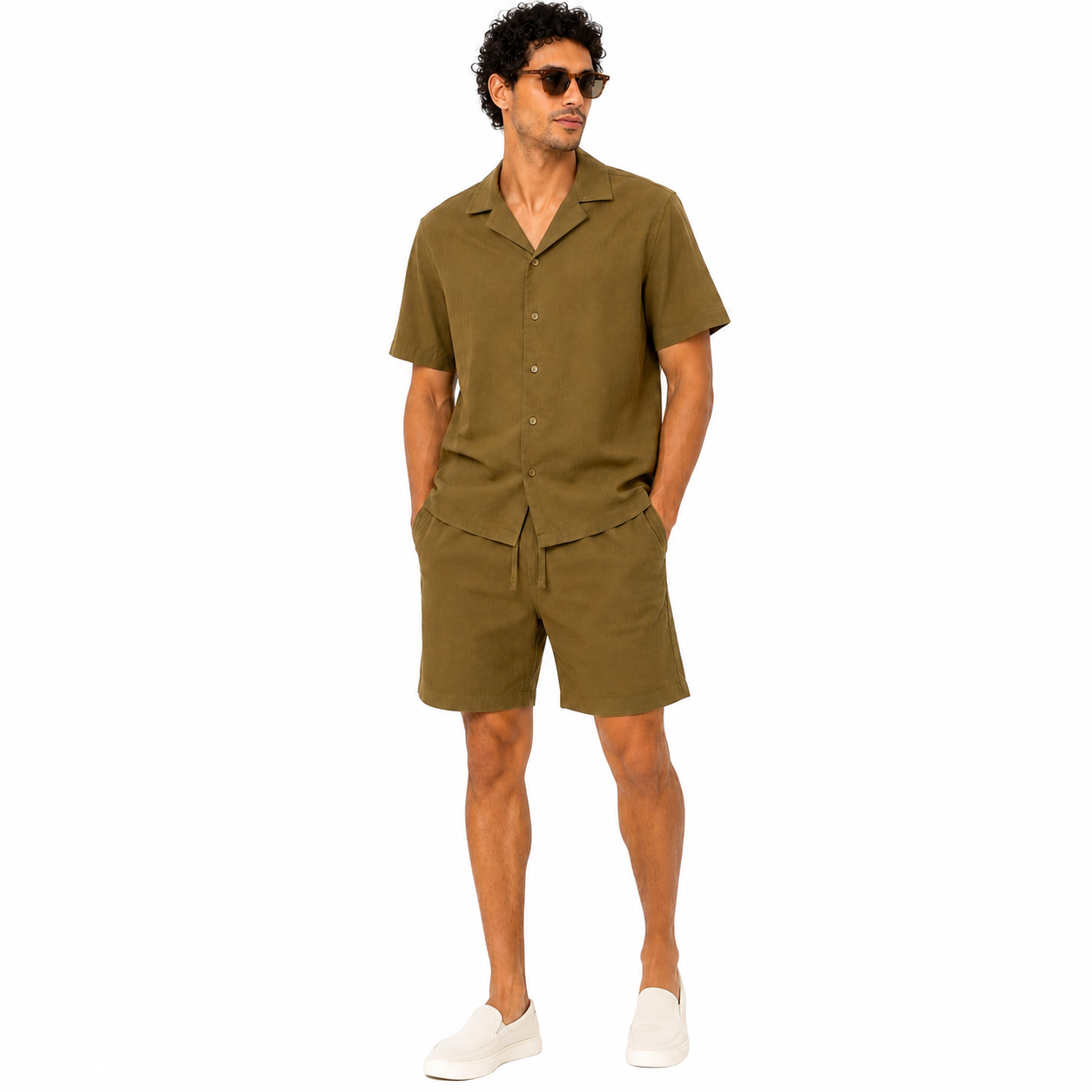 WEELZ Soft Camp-Collar Shirt & Shorts Set - Olive - view 1