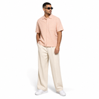 WEELZ Striped Box-Fit Short-Sleeve Shirt — Coral Orange styled model view