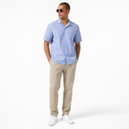 WEELZ Striped Box-Fit Short-Sleeve Shirt — Sky Blue styled model view
