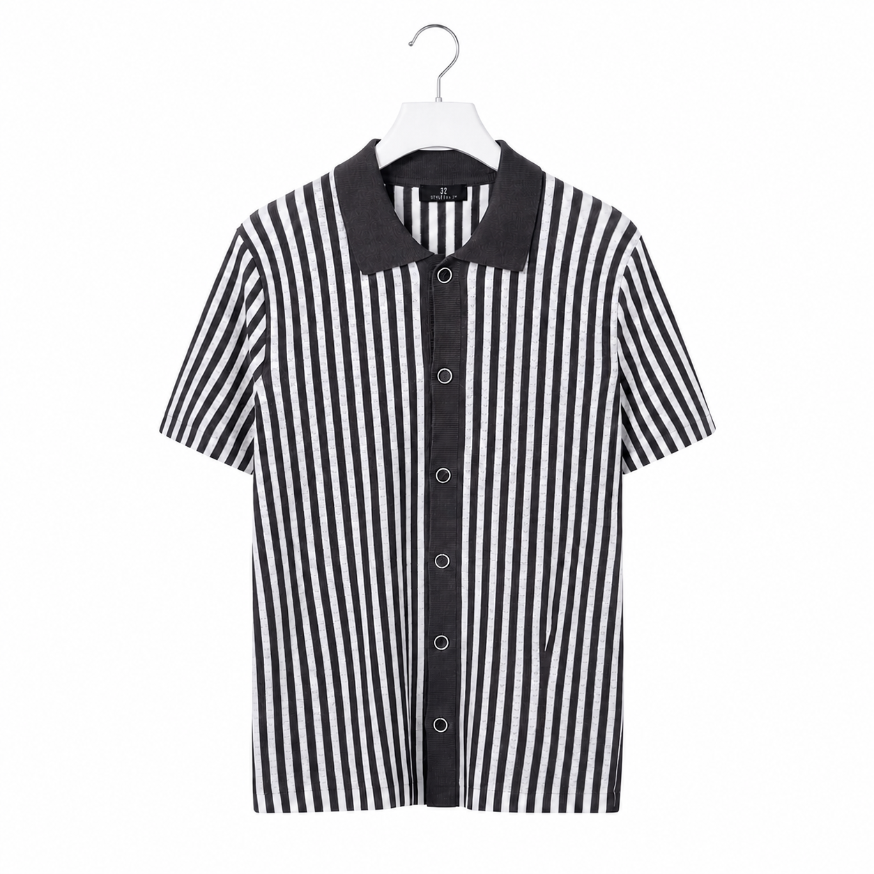 WEELZ Striped Button-Through Knit Shirt - Grey & Black - view 2
