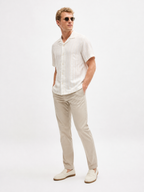 WEELZ striped linen-blend short-sleeve shirt — beige and cream, styled look 2