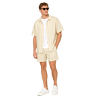 WEELZ Striped Linen Camp-Collar Shirt and Shorts Set in Off-White and Sky Blue — styled model look 1
