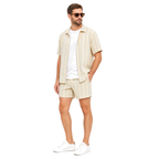 WEELZ Striped Linen Camp-Collar Shirt and Shorts Set in Off-White and Sky Blue — styled model look 3
