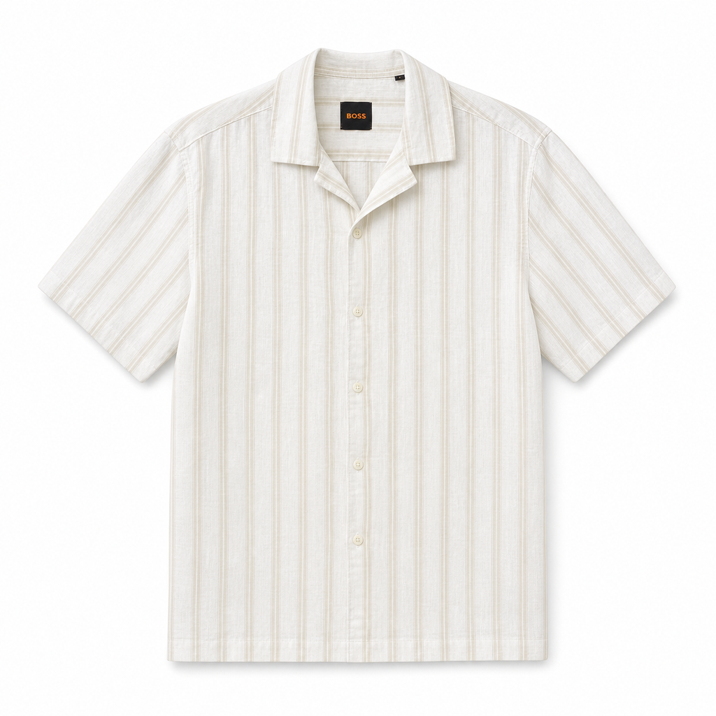 WEELZ Striped Linen-Blend Short-Sleeve Shirt — Beige & Cream Stripe product view