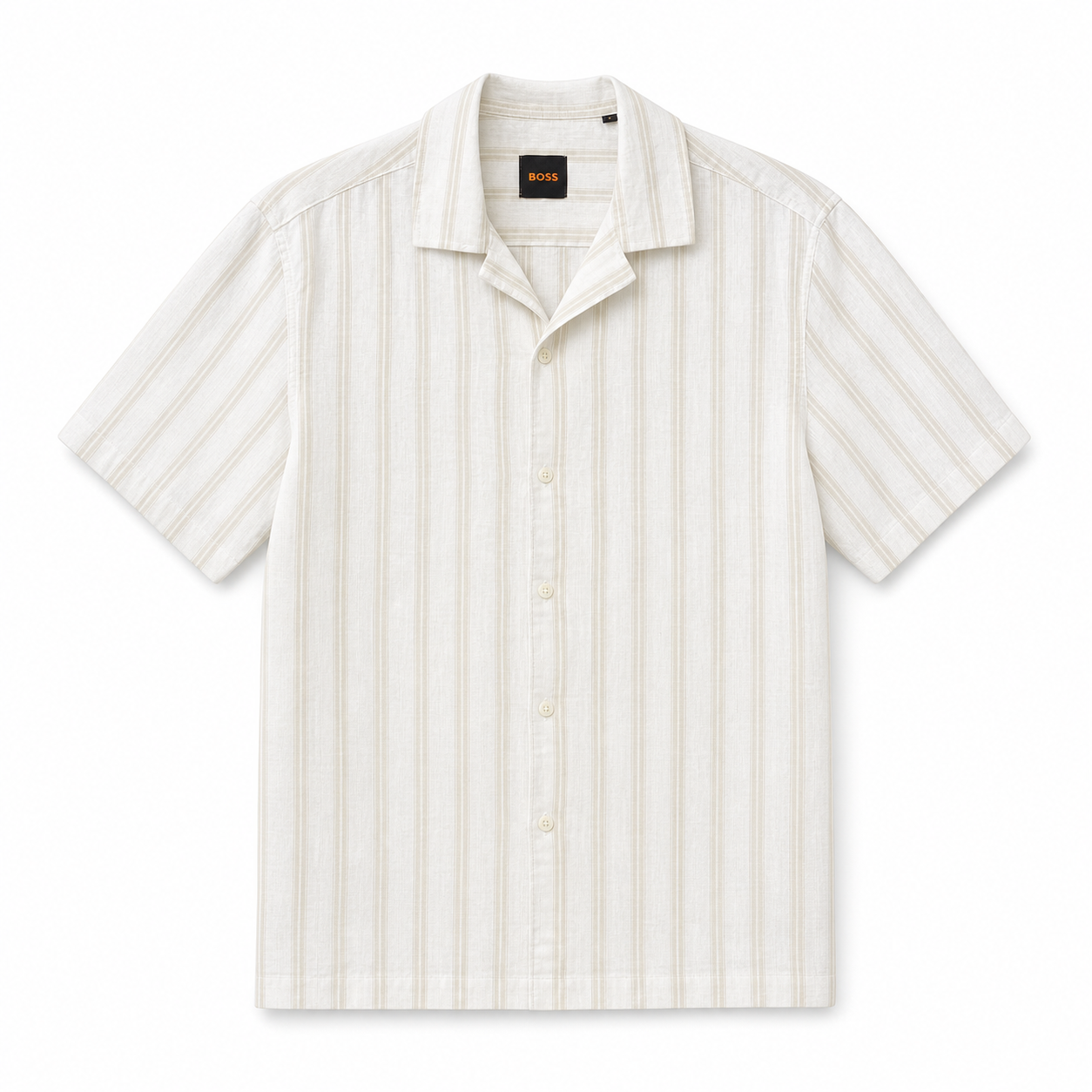 WEELZ Striped Linen-Blend Short-Sleeve Shirt — Beige & Cream Stripe product view