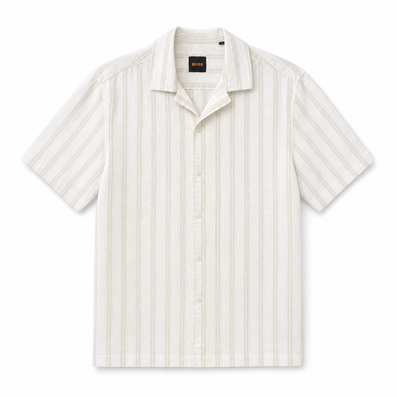 WEELZ Striped Linen-Blend Short-Sleeve Shirt — Beige & Cream Stripe product view