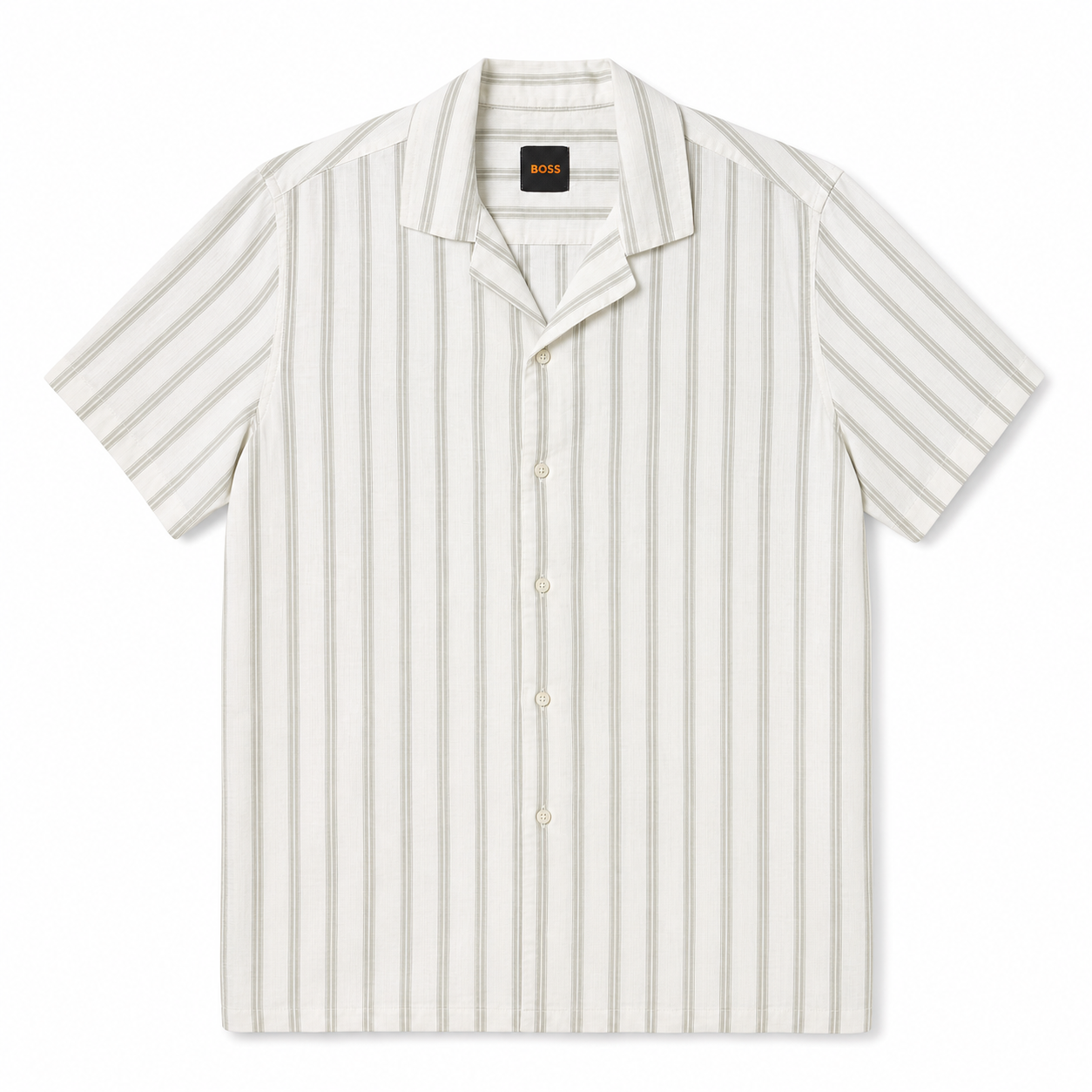 WEELZ Striped Linen-Blend Short-Sleeve Shirt — Olive & Cream Stripe product view