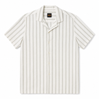 WEELZ Striped Linen-Blend Short-Sleeve Shirt — Olive & Cream Stripe product view