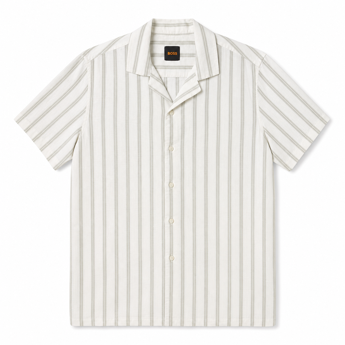 WEELZ Striped Linen-Blend Short-Sleeve Shirt — Olive & Cream Stripe product view