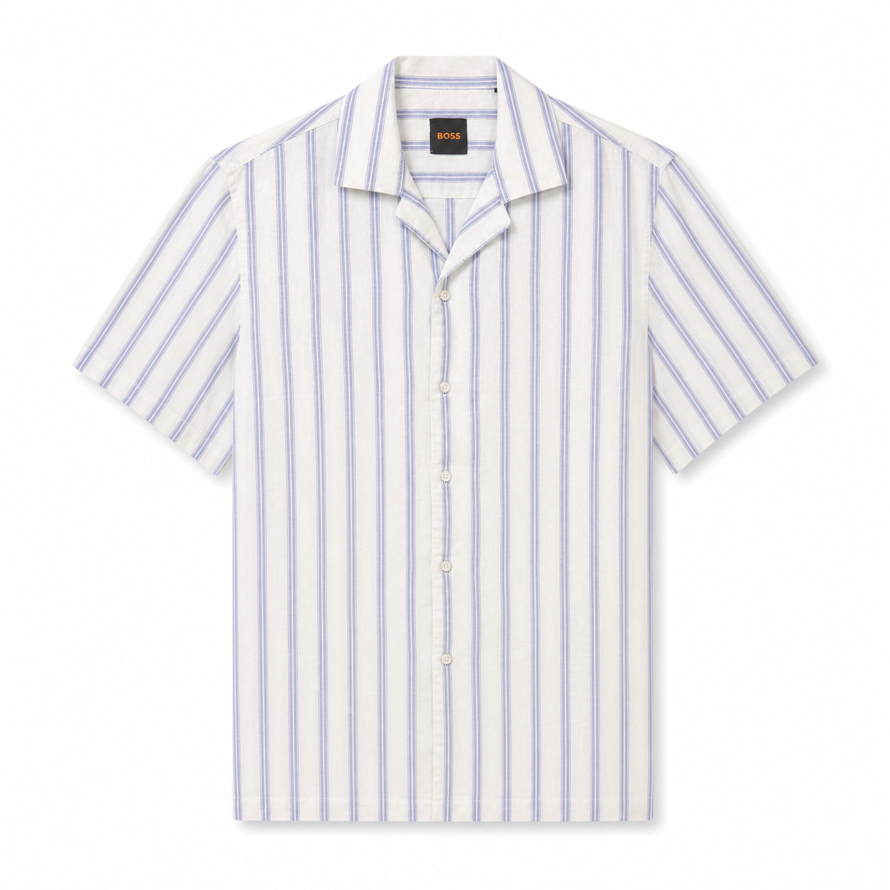WEELZ Striped Linen-Blend Short-Sleeve Shirt — Sky Blue & Cream Stripe product view