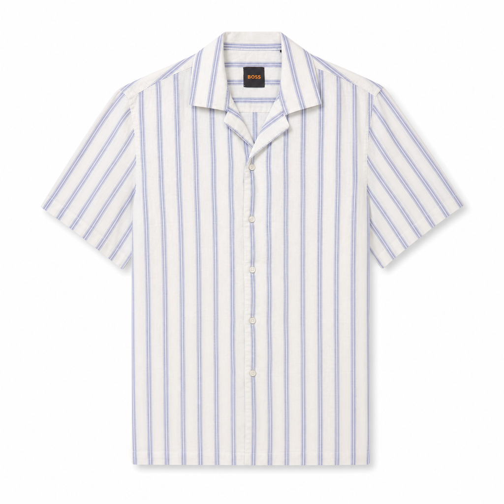 WEELZ Striped Linen-Blend Short-Sleeve Shirt — Sky Blue & Cream Stripe product view