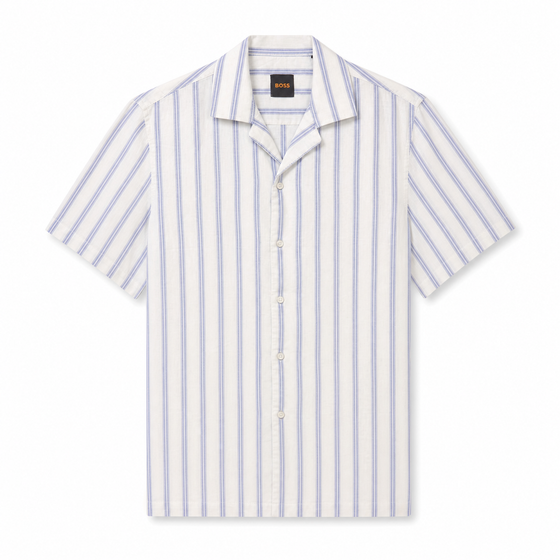 WEELZ Striped Linen-Blend Short-Sleeve Shirt — Sky Blue & Cream Stripe product view