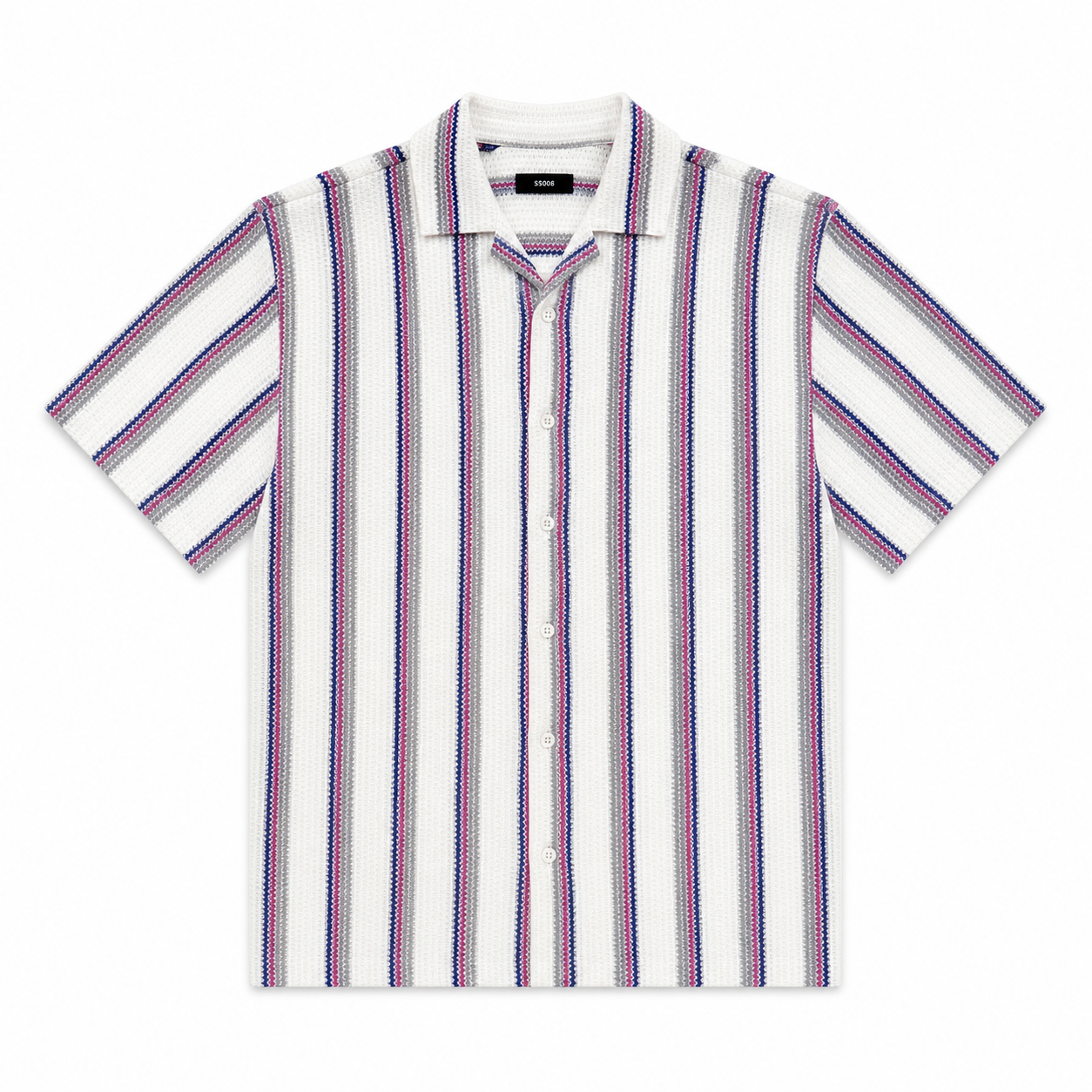 WEELZ Striped Mesh Short-Sleeve Shirt — Burgundy Stripe product view