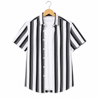 WEELZ Black & White striped short-sleeve shirt — hanging front