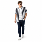 WEELZ Black & White striped short-sleeve shirt — model look 2