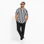 WEELZ Striped Short-Sleeve Shirt — Black & White Stripe styled model view