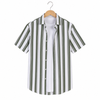 WEELZ Olive & White striped short-sleeve shirt — hanging front
