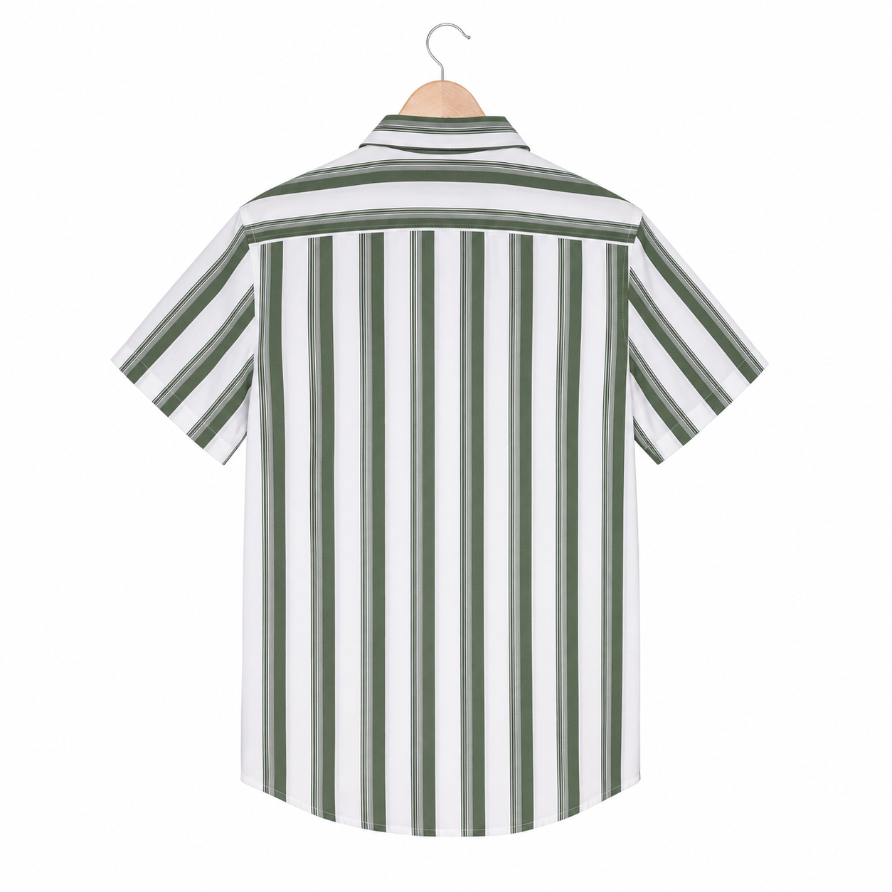 WEELZ Olive & White striped short-sleeve shirt — hanging back