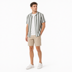 WEELZ Olive & White striped short-sleeve shirt — model look 1