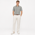 WEELZ Olive & White striped short-sleeve shirt — model look 2