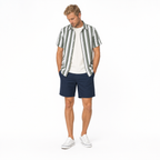 WEELZ Olive & White striped short-sleeve shirt — model look 3