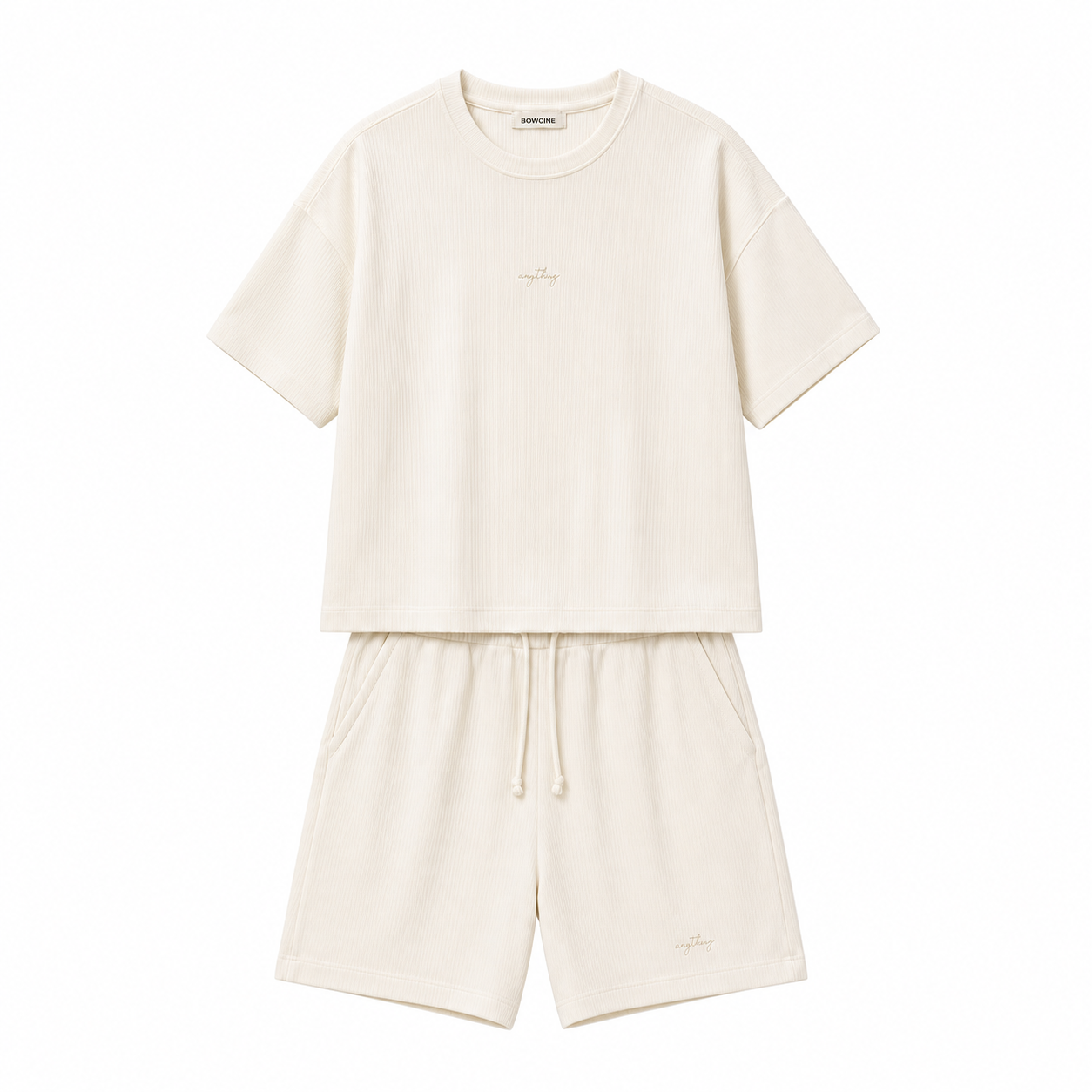 WEELZ Textured Cotton T-Shirt & Shorts Set - Off-White - view 3