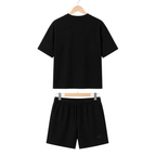 WEELZ black textured cotton T-shirt and shorts set on hanger — back