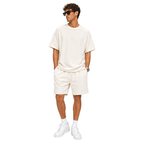 WEELZ off-white textured cotton T-shirt and shorts set worn by model — look 1