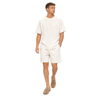 WEELZ off-white textured cotton T-shirt and shorts set worn by model — look 2