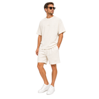 WEELZ off-white textured cotton T-shirt and shorts set worn by model — look 3