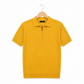 WEELZ mustard yellow textured zip knit polo on hanger front