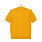 WEELZ mustard yellow textured zip knit polo on hanger back