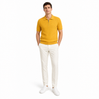 WEELZ mustard yellow textured zip knit polo worn by model look 1
