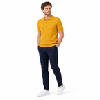 WEELZ mustard yellow textured zip knit polo worn by model look 2