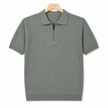 WEELZ olive textured zip knit polo on hanger front