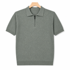 WEELZ olive textured zip knit polo on hanger front