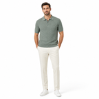 WEELZ olive textured zip knit polo worn by model look 1
