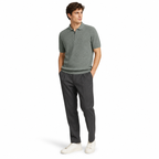 WEELZ olive textured zip knit polo worn by model look 2