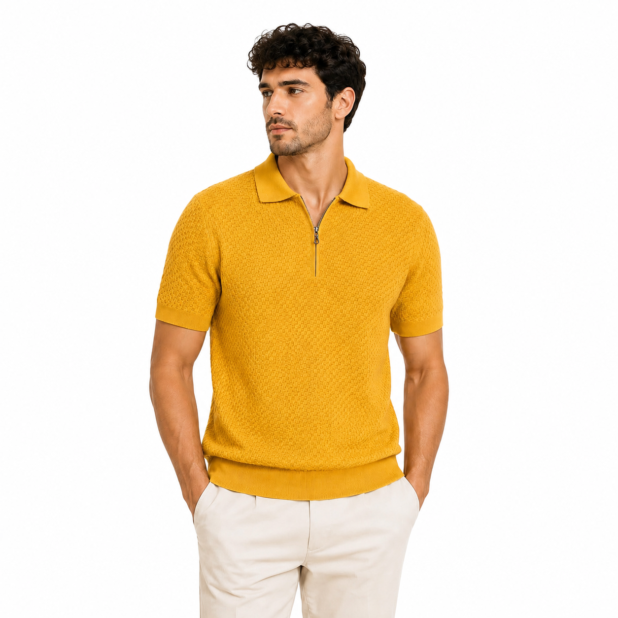 WEELZ Textured Zip Knit Polo - Yellow - view 3
