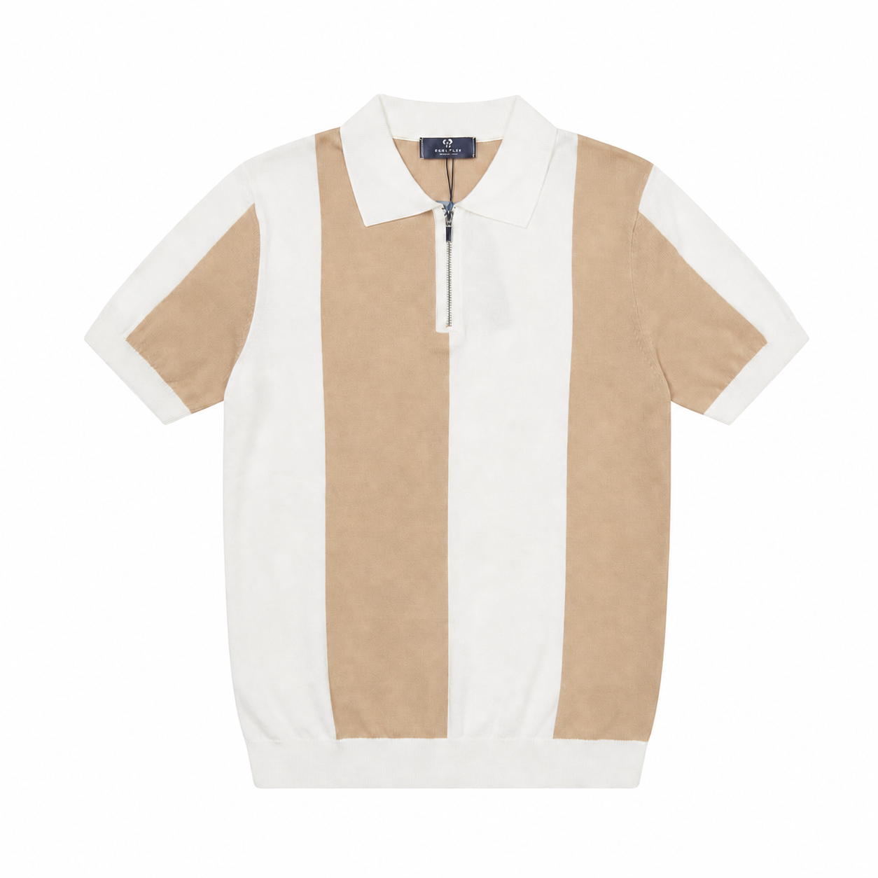 WEELZ Vertical Color-Block Knit Polo - Beige & Cream - view 1