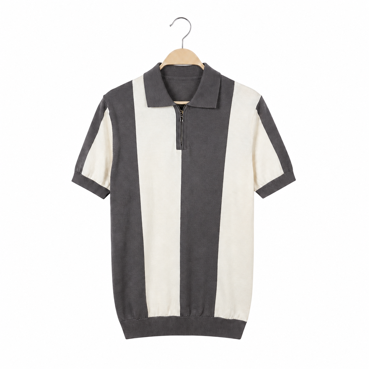 WEELZ Vertical Color-Block Knit Polo - Grey & Cream - view 1