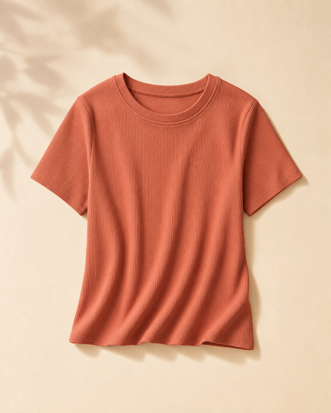 WEELZ women's ribbed cotton tee in terracotta
